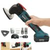 Multi-Oscillating Power Tool Sander 6 Speeds 6000-20000RPM, Cordless Cutting and Grinding Machine Oscillating Saw with 21V Battery, 4 x Saw Blade