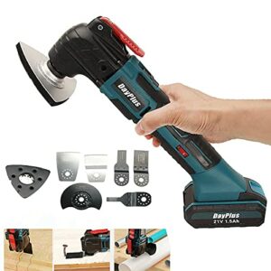 Multi-Oscillating Power Tool Sander 6 Speeds 6000-20000RPM, Cordless Cutting and Grinding Machine Oscillating Saw with 21V Battery, 4 x Saw Blade