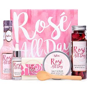 Gift Sets for Women Pamper Gifts for Women 6PCS Spa Gift Set Natural Rose Petals with Soap Salt Body Oil Body Scrub Christmas Gifts for Women Bir