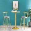 Bar Round Table Marble High Table coffee tables for living room with Metal Frame Metal Base Easy to Assemble Suitable for Diningbaroutdoor Height