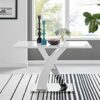 Furniturebox UK Atlanta 4 Rectangle White High Gloss Chrome Metal Modern Stylish 4 Seater Dining Table And 4 Luxury Faux Leather Lorenzo Dining C