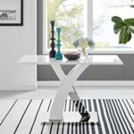Furniturebox UK Atlanta 4 Rectangle White High Gloss Chrome Metal Modern Stylish 4 Seater Dining Table And 4 Luxury Faux Leather Lorenzo Dining C