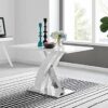 Furniturebox UK Atlanta 4 Rectangle White High Gloss Chrome Metal Modern Stylish 4 Seater Dining Table And 4 Luxury Faux Leather Lorenzo Dining C