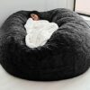 Giant bean bag sofa cover soft and comfortable fluffy fur bean bag bed sofa cover lazy sofa recliner cushion cover  Dark Gray