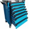 Tool Trolley, Trolley Tool Box with Tools and Foam inserts with 7 drawers, including 6 with tools, Drawers filled with soft carbon look inlays -