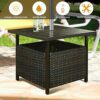 COSTWAY Rattan Patio Wicker Bistro Dining Tables Square Umbrella Table with Storage Space Outdoor Stand Garden Leisure Coffee Table WUmbrella Hol