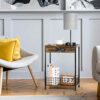 smusei Nightstands Set of 2 Bedroom Small End Tables with Charging Station for Small Spaces 2 Tier Farmhouse Night Stands Bedside Tables with Sto