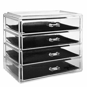 Makeup Organiser Clear Acrylic Cosmetic Storage Boxes Large Capacity Dressing Table Perfume Organiser with 4 Tier Drawers Make Up Brush Holder In