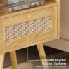 SUPERJARE Nightstand with Charging Station  RattanLike Decor Drawer Rattan End Table with Solid Wood Feet Bed Side Table with Open Storage for Be