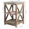 MyGift Rustic Farmhouse Torched Wood X Design End Table 3 Tier Living Room Side Table with Storage Shelves
