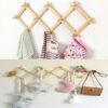 YUEMING 2Pcs Expandable Wood Wall Rack Folding Hanger 10 Pegs Wooden Hook Wall Mounted Expanding Storage Rack, Wall-Mounted Coat Rack Retractable