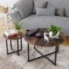 WALNUT Round Coffee Table Woodenmetal for Living Room 2 in 1 Combination Cafe Table Easy Assembly Center Table Color  Picture color Size  One siz