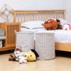 LessMo 2Pcs 19.7" Laundry Hamper, Collapsible Storage Basket With Easy Carry Handles, Waterproof Round Cotton Linen, for Baby Products, Toys, Bed