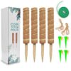 Humbgo Moss Pole for Monstera Indoor Plants - 4 Pcs 40CM/15.7 Inch with 2M Ties 4M Rope 4 Plant Watering Spikes Totem Pole Plant Climbing Coco Co