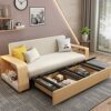 HMBB Sofa Bed Couch Convertible Sofa Sleeper Modern Futon Sofas Sets Fold Up and Down Linen Fabric Recliner Couch for LivingReception Room Beige
