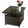 COSTWAY Rattan Patio Wicker Bistro Dining Tables Square Umbrella Table with Storage Space Outdoor Stand Garden Leisure Coffee Table WUmbrella Hol