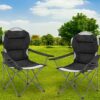 Hyfive Folding Camping Chair Heavy Duty Luxury Padded High Back Camping Fishing - Black - 2 Chairs