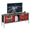 Bestier TV Stand Cabinet Entertainment Centre Gaming TV Stand for 160CM TV with LED Light Modern TV Media Console with Glass Shelves