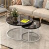 Modern Round Tempered Glass Nesting Tables Metal Frame Coffee Tables Living Room Table Sets Furniture