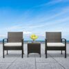 LDIW Patio Furniture Set Wicker Furniture Sets with Cushioned PE Rattan Chairs Conversation Sets with Coffee Table Brown Gradient3pcs