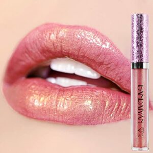 Lip Gloss Matte Lipstick Metallic Light Pink Lipgloss NonStick Cup Glitter Lip Gloss LongLasting Waterproof Metallic Shimmer Liquid Lipstick Spar