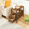 HOOBRO Narrow Side Table, Slim Bedside Table with 2 Drawers, Open Storage Shelf, Industrial Chair Side Lamp End Table for Small Space, Wood Bedro
