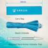 AMMSUN Folded Beach Umbrella with Tilt Portable Silver Coating Inside UV Protection Stripe for Travel,Sun and Outdoor Fits in Suitcase