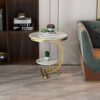 WODMB Marble Sofa Side Table Corner Table Living Room Sofa End Bedside Table Small Round Coffee Table