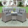 LIYING 4piece Resin Wicker Patio With Round Table Gray Cushion Furniture Set Sofatype Garden Pool Balcony