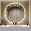 YOSHOOT Patterned 600mm Round Bathroom Mirror Wall Mounted Mirror with LED Light, Sleekest Illuminated Vanity Mirror, Anti-Fog Large Circle Makeu