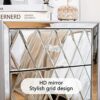 blingworld Modern Nightstand with 2 Mirrored Drawers Silver Accent Side Table Mirror Finished Cute Bedside Table with Crystal Handle for Bedroom