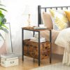 HOOBRO Narrow Side Table, Slim Bedside Table with 2 Drawers, Open Storage Shelf, Industrial Chair Side Lamp End Table for Small Space, Wood Bedro