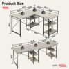Bestier L Shaped Desk with Shelves Reversible Corner Desk 220CM Industrial Long Table Stable Desk L Shape Computer Workstation with 3 Cable Holes