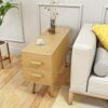 oiakus Sofa Side Table Wood Side Night Stand Table with Double Drawer Nordic Coffee Table Storage Table Save Space Multifunction Locker Lamp Tabl