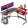 CubiCubi Corner Gaming Computer Desk - 128 x 128 cm L-Shaped Table with LED Ribbon and Screen Stand, Headset Hook for Study, Play, Work, Bedroom,
