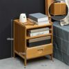 BAIHAO Home Side Table Bedroom Bedside Table Sofa Side Cabinet Square Table Small Coffee Table Corner Table Mini Living Room Shelf with Storage D