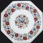 Gifts And Artefacts 16 x 16 Inches Octagon Shape White Marble Coffee Table Top Semi Precious Stone Inlay Work Patio Corner Table for Hotel Area D
