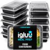 [10 Pack] 1 Compartment BPA Free Reusable Meal Prep Containers - Plastic Food Storage Trays with Airtight Lids - Microwavable, Freezer and Dishwa