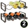 mDesign Set of 2 Wine Rack – Stackable Metal Wine Shelf for up to 3 Bottles – Convenient Shelf for Wine Bottles and More – Bronze
