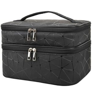 MKPCW Makeup Bag DoubleLayer Cosmetic Bag with Brush Bag and Divider Black