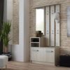 Julie Hall Tree with Shoe Cabinet Wall Panel Shelf  Mirror Matte Sonoma Oak