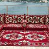 U Shaped Arabic Sofa Set Terrace Pallet Sofa Maroon Sectional Sofas Floor Cushions Arabic Majlis Pouffs Turkish Floor Seating Set U Sofa Full Set