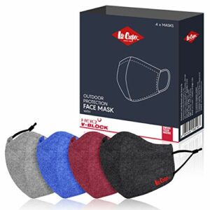 Lee cooper Pure cotton Breathable Reusable  Washable Face mask suitable for Indoor  Outdoor use with Anti fog 4Pack