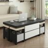 HMBB Lift Top Coffee Table 47.2 Coffee Table with 2 Storage Drawers and Hidden Compartment MultiFunctional Folding Dining Table with 4 Stools for