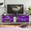 Bestier TV Stand Cabinet Entertainment Centre Gaming TV Stand for 160CM TV with LED Light Modern TV Media Console with Glass Shelves