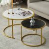 JKGHK Nesting Coffee Table Round Minimalist Wood Side End Table Set Of 2Modern Nesting Table Robust Steel Framefor Small Spaces Living Room Offic
