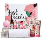 Pamper Gifts for WomenSpa Gift Box 8PCS Peach Scent Included Hand CreamTowelBath BombCandleOilBirthday Gifts for WomenBeauty Gifts Sets for Women