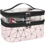 MKPCW Makeup Bags Double Layer Travel Cosmetic Cases Make up Organizer Toiletry Bags Pink