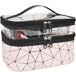 MKPCW Makeup Bags Double Layer Travel Cosmetic Cases Make up Organizer Toiletry Bags Pink