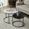 JKGHK Nesting Coffee Table Round Minimalist Wood Side End Table Set Of 2Modern Nesting Table Robust Steel Framefor Small Spaces Living Room Offic